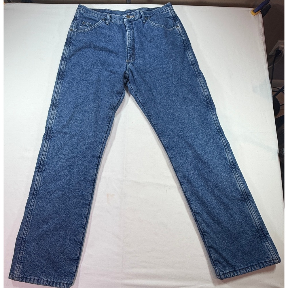 Wrangler Rugged Wear Fleece Lined Jeans Mens 36x34 Blue Denim Red Lining 33213SW